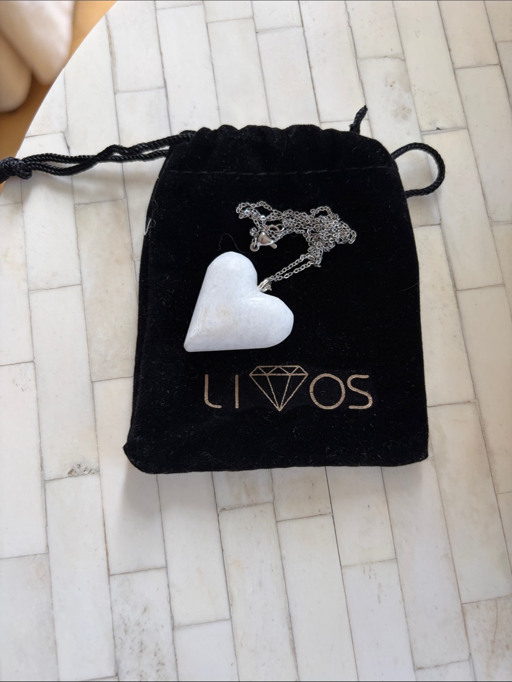 Silver Chain Heart Pendant Necklace - White Heart